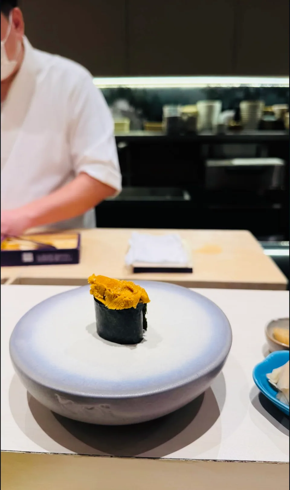 Sea urchin sushi served at the chef's counter